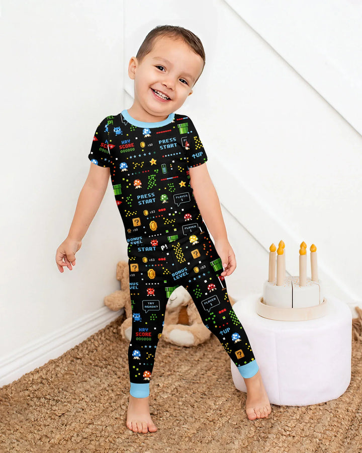 Pixel Game Lover Matching Bamboo Two Piece Short Sleeve Pajama Set