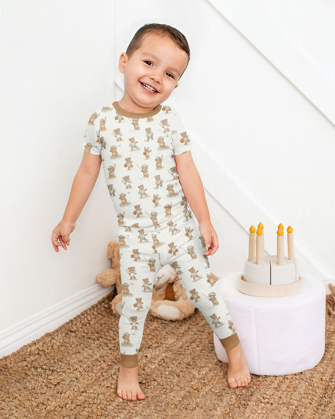 Little Sports Bears Bamboo Two Piece Short Sleeve Pajama Set