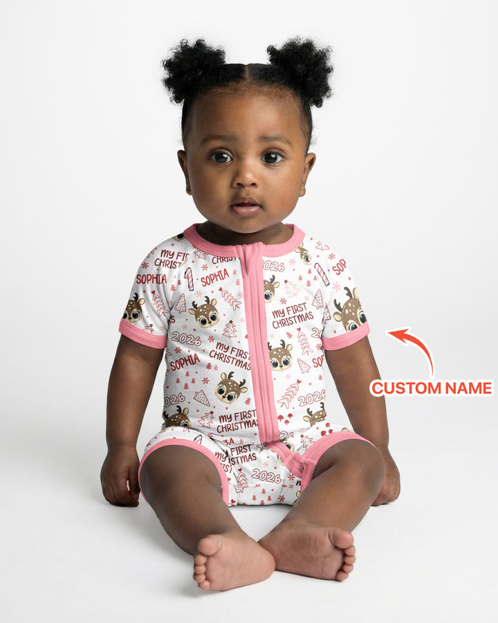 Custom Name Cute Reindeer My First Christmas Bamboo Shorty Zippy
