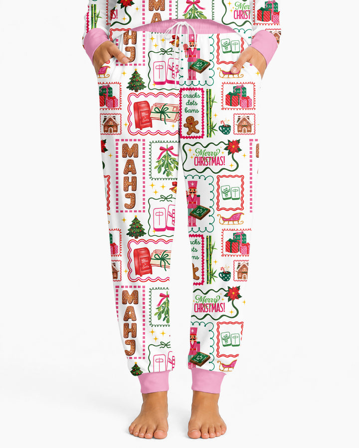 Preppy Christmas Mahjong Bamboo Women Pajama Set