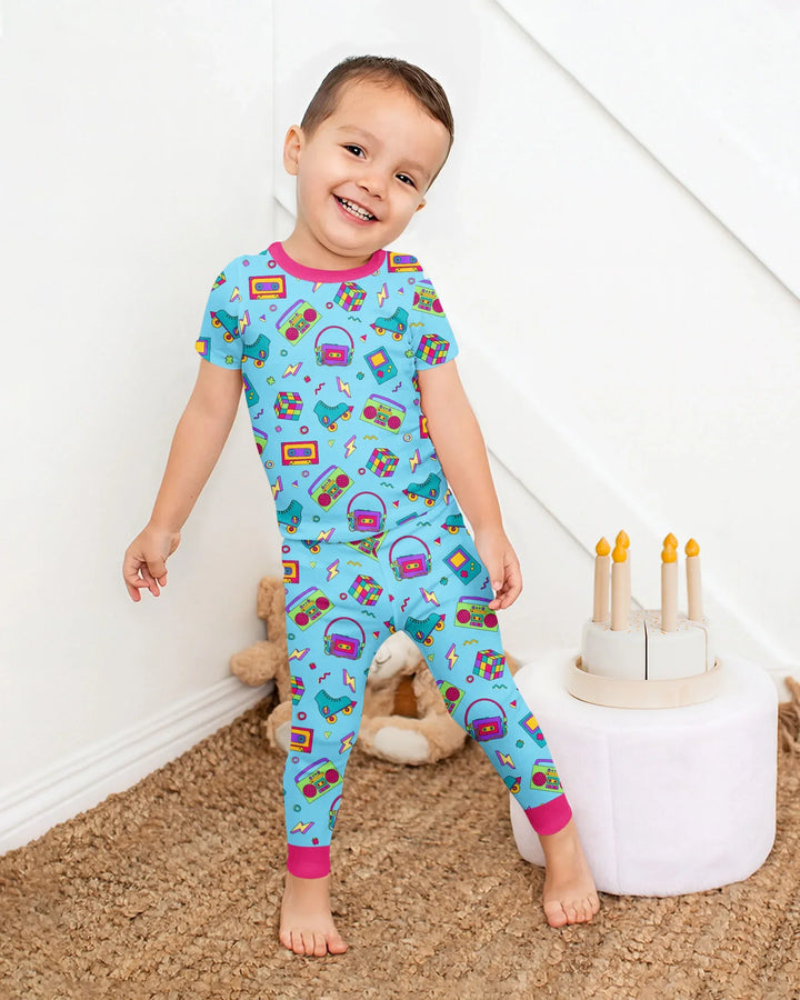 80s Retro Neon Bamboo Two Piece Short Sleeve Pajama Set