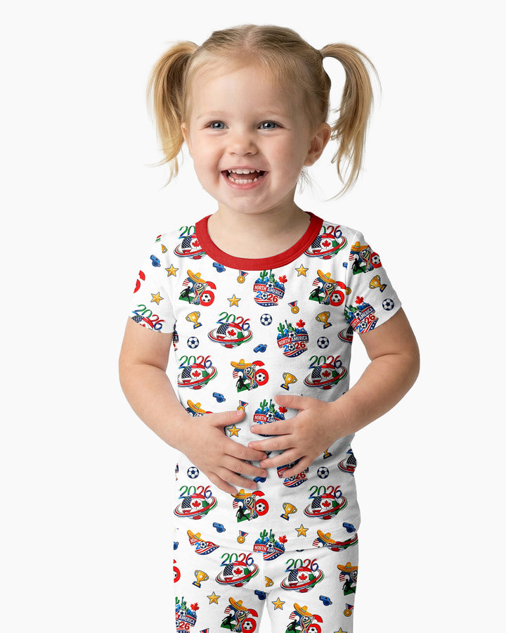 World Soccer North America 2026 Family Matching Bamboo Two Piece Short Sleeve Pajama Set
