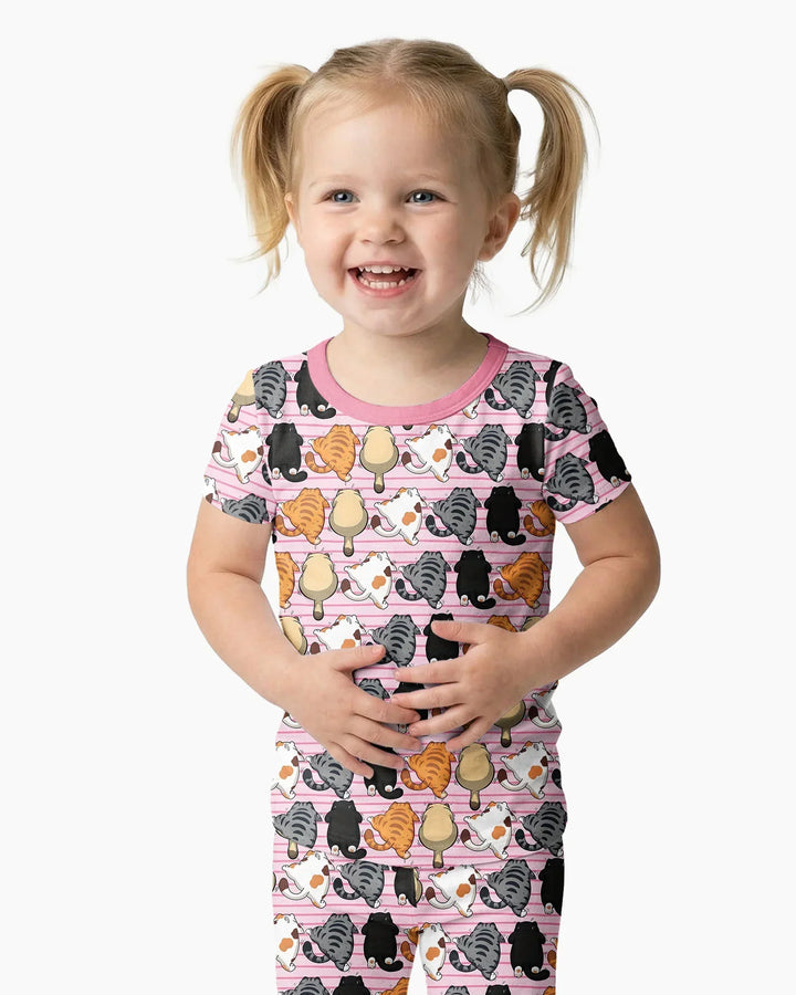 Funny Cat Butts Club Family Matching Bamboo Two Piece Short Sleeve Pajama Set