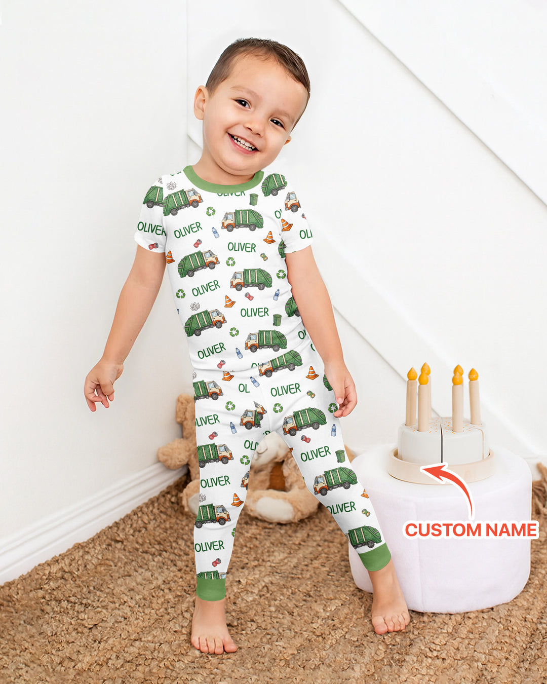 Custom Name Garbage Day Bamboo Two Piece Short Sleeve Pajama Set