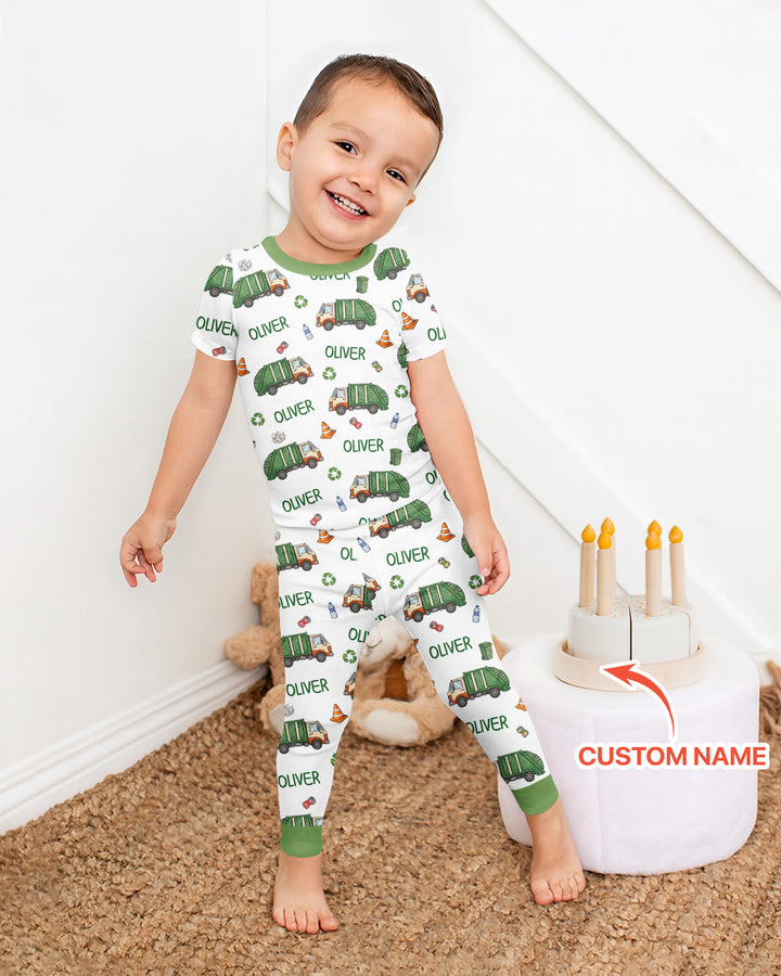 Custom Name Garbage Day Bamboo Two Piece Short Sleeve Pajama Set
