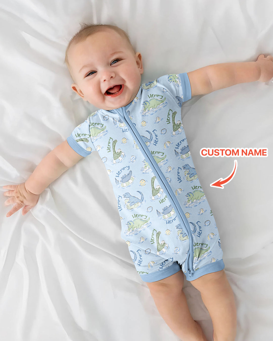 Dinos Swimming Custom Name Bamboo Shorty Zippy