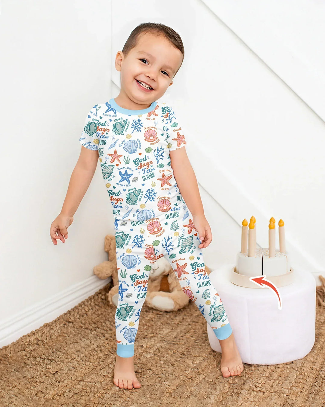 Coastal God Says I Am Custom Name Bamboo Two Piece Short Sleeve Pajama Set