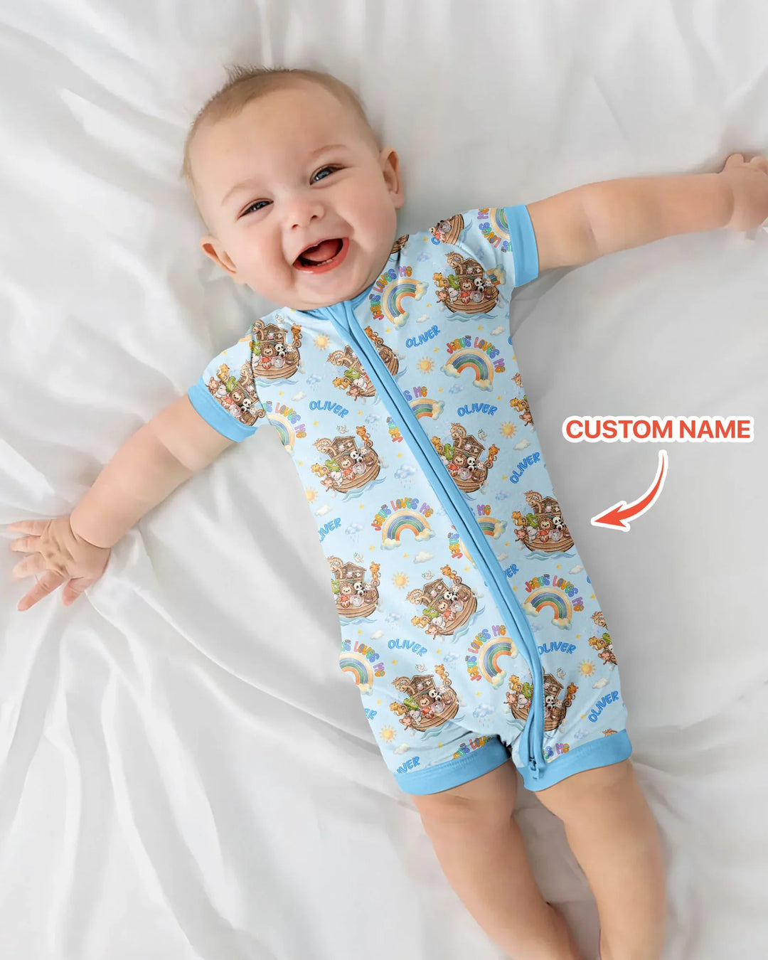 Custom Name Jesus Loves Me Noah's Ark Bamboo Shorty Zippy