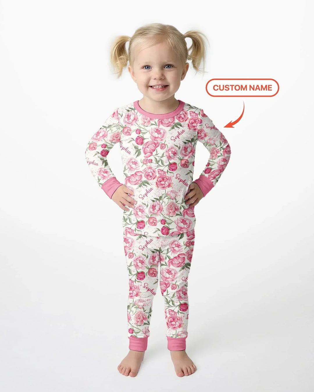 Custom Name Birth Month Flowers Bamboo Two Piece Long Sleeve Pajama Set
