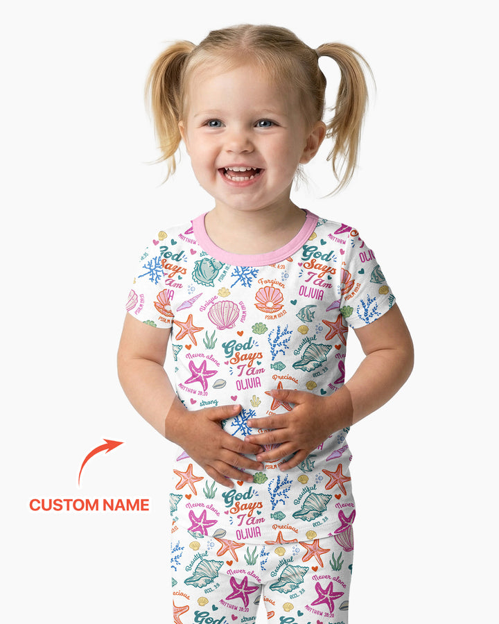 Coastal God Says I Am Custom Name Bamboo Two Piece Short Sleeve Pajama Set