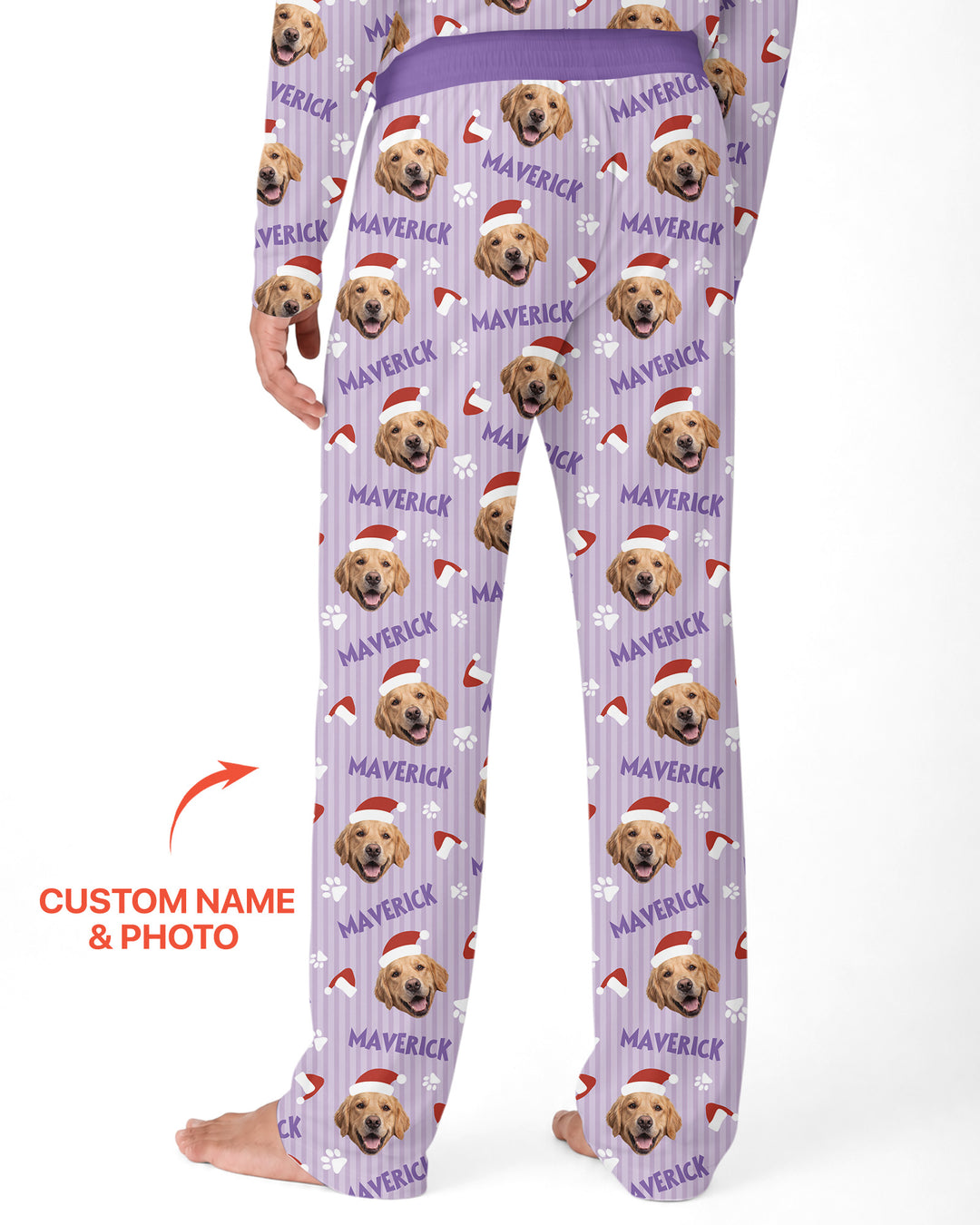 Custom Pet Photo Christmas Paws Stripe Bamboo Men's Pajama Set