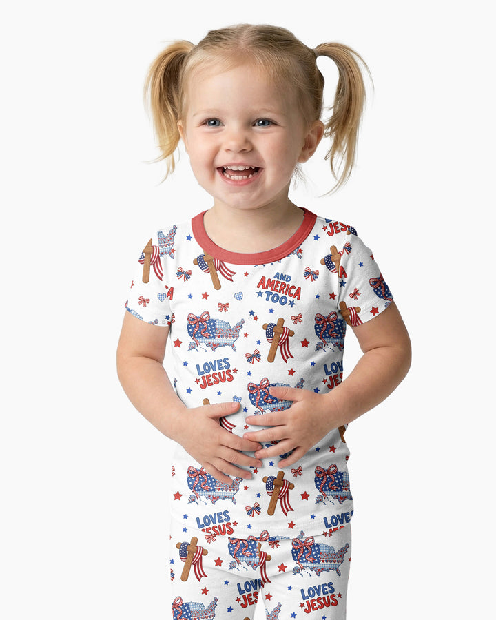 Loves Jesus And America Too Bamboo Two Piece Short Sleeve Pajama Set