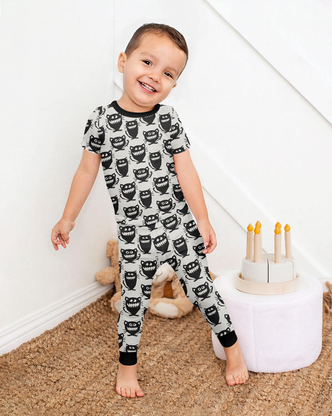 Halloween Monster Cats Bamboo Two Piece Short Sleeve Pajama Set