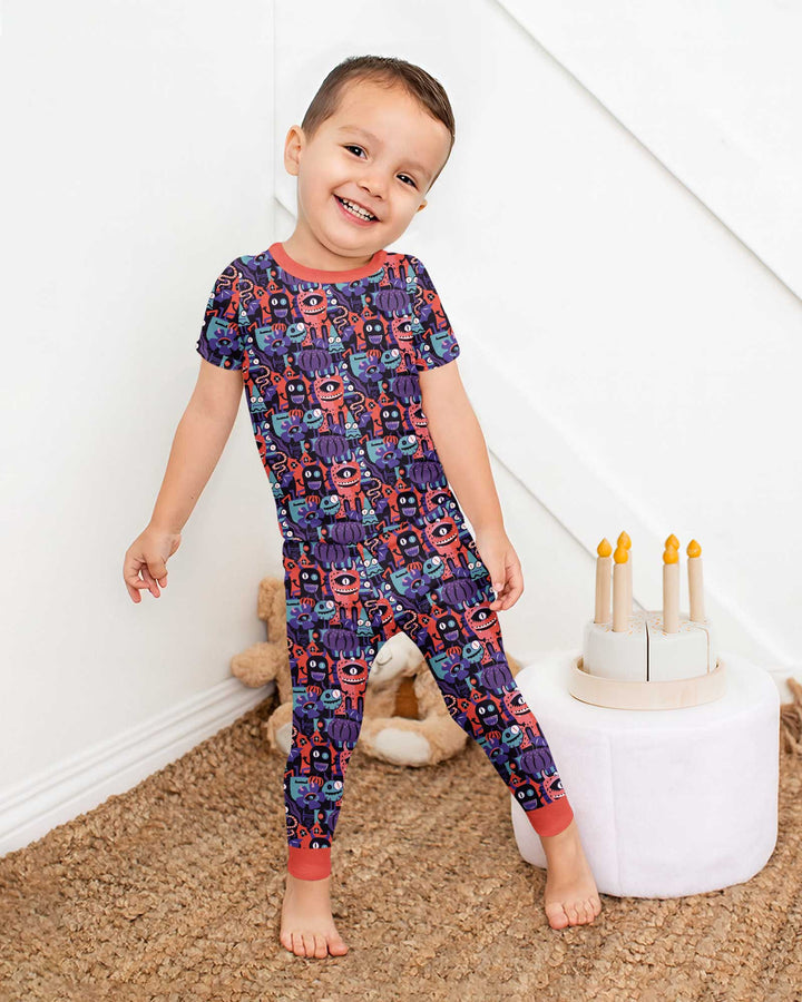 Halloween Multi Eyed Monsters Bamboo Two Piece Short Sleeve Pajama Set