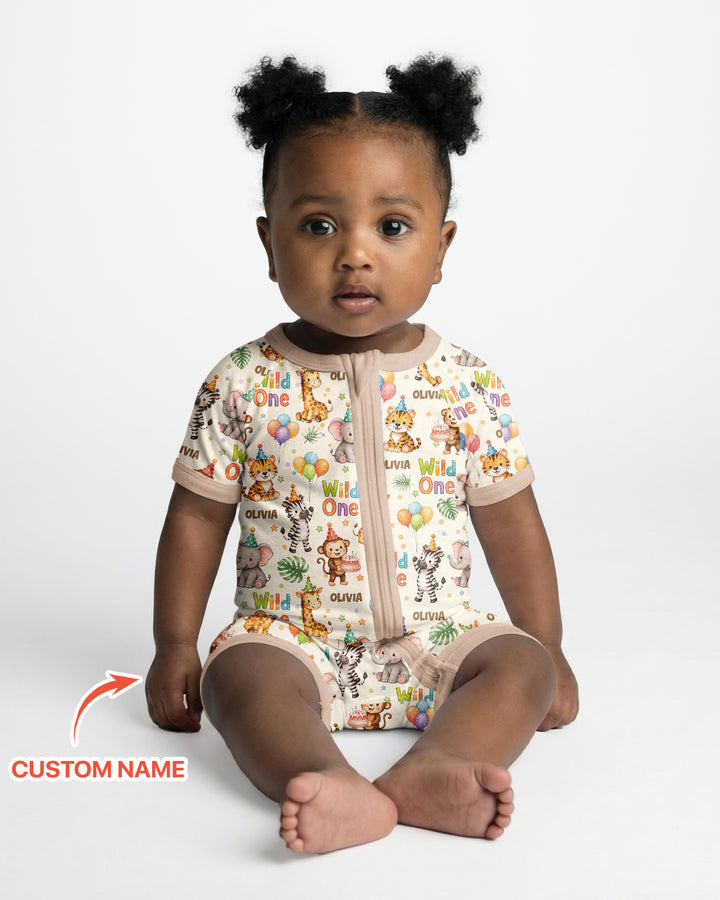 Custom Name 1st Birthday Wild One Bamboo Shorty Zippy