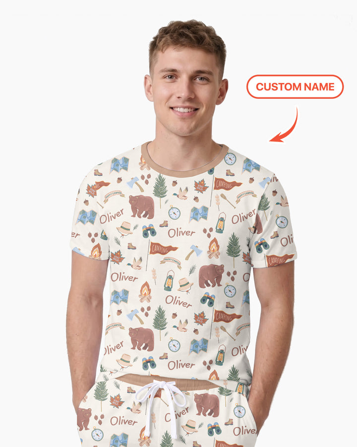 Custom Name Adventure Outdoors Bamboo Men Short Sleeve Short Pajama Set