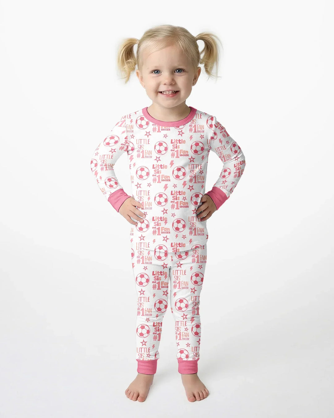 Little Sister and Bro #1 Fan Soccer Bamboo Two Piece Long Sleeve Pajama Set