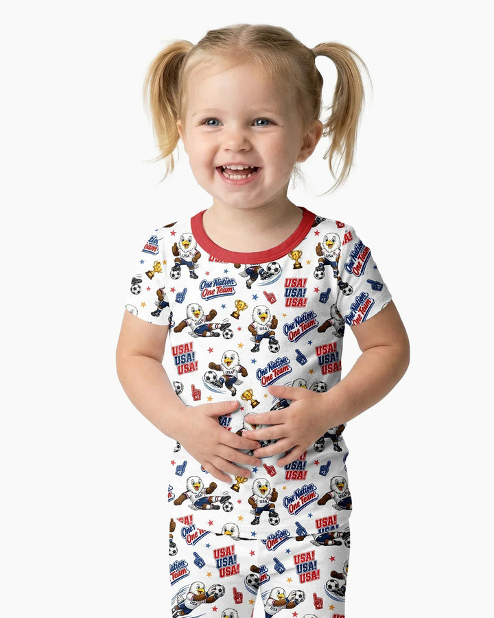 Soccer One Nation One Team Bamboo Two Piece Short Sleeve Pajama Set