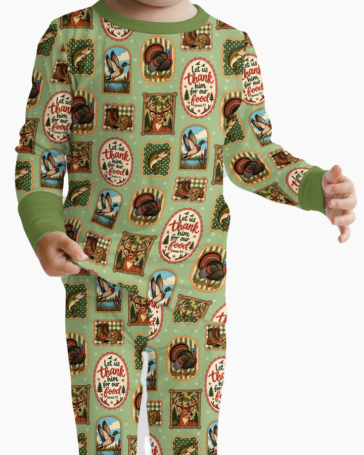 Hunting Let Us Thank Him For Our Food Bamboo Two Piece Long Sleeve Pajama Set