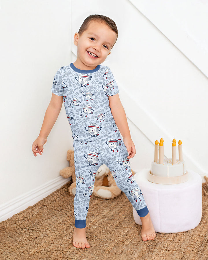 Happy Soccer Ball Family Matching Bamboo Two Piece Short Sleeve Pajama Set