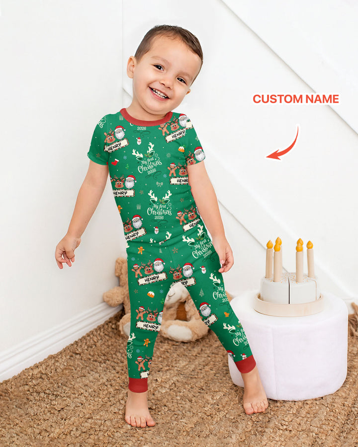Custom Name Merry Christmas My Deer 2026 Bamboo Two Piece Short Sleeve Pajama Set