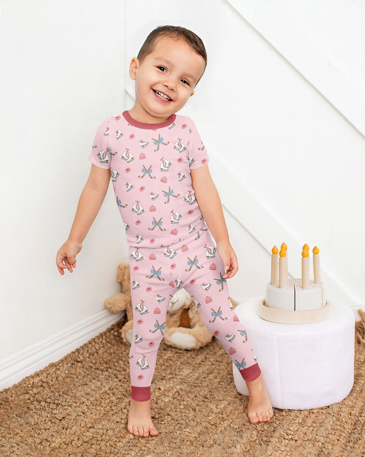 Girly Hockey Pink Bamboo Two Piece Short Sleeve Pajama Set