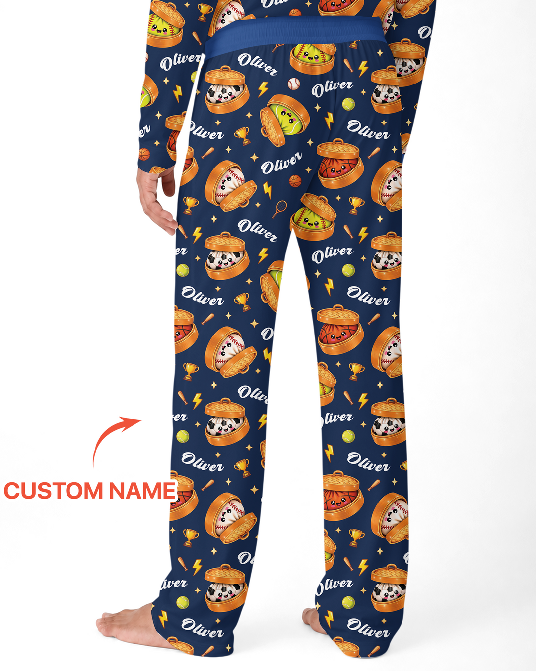 Custom Name Sports Dumpling Bamboo Men's Pajama Set