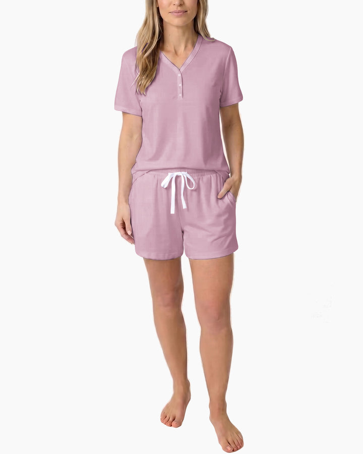 Solid Color Bamboo Women Short Sleeve Short Pajama Set