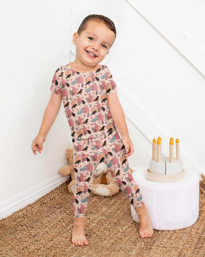 Pastel Pumpkin Patch Bamboo Two Piece Short Sleeve Pajama Set