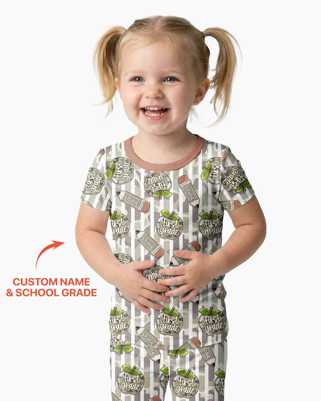 Custom Name Camo Apple Days Bamboo Two Piece Short Sleeve Pajama Set