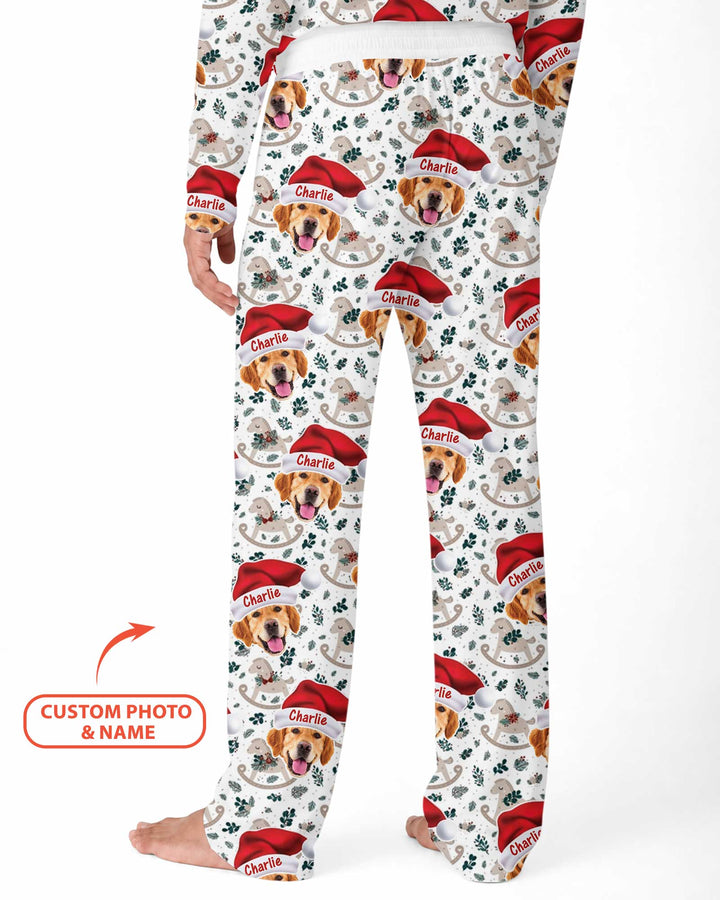 Custom Dog Photo Santa Claus Bamboo Men's Pajama Set