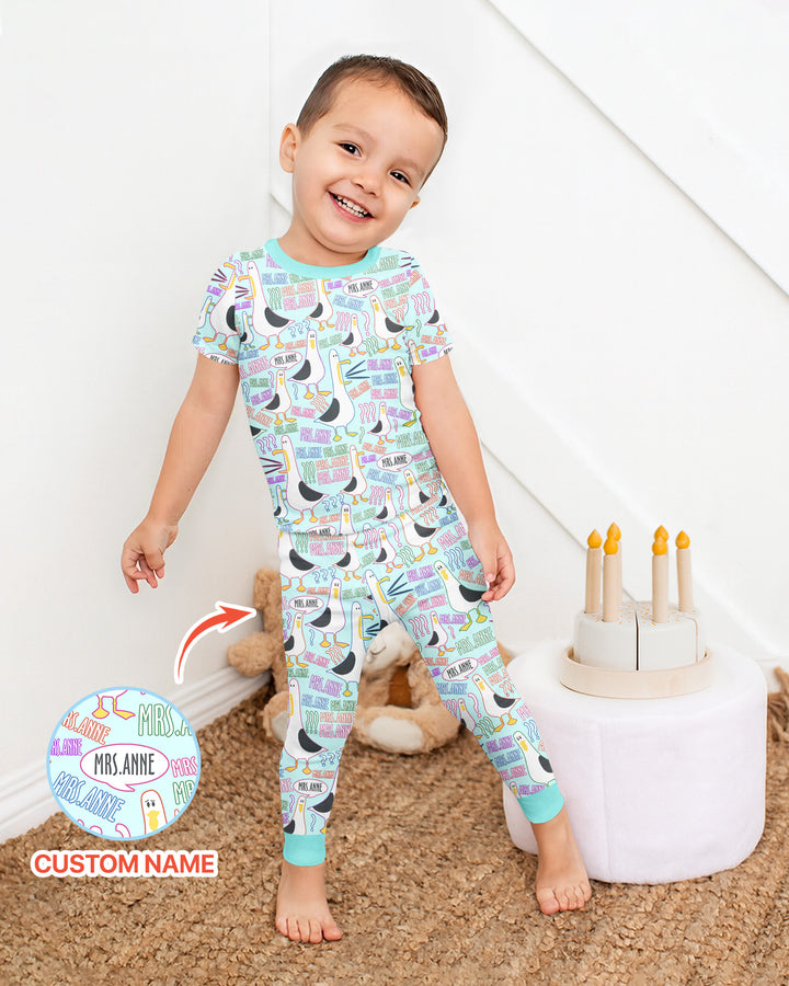 Teacher Teacher Teacher Funny Seagull Bamboo Two Piece Short Sleeve Pajama Set