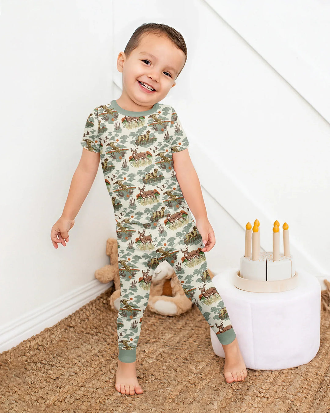 Vintage Hunting Season Daddy& Me Matching Bamboo Two Piece Short Sleeve Pajama Set