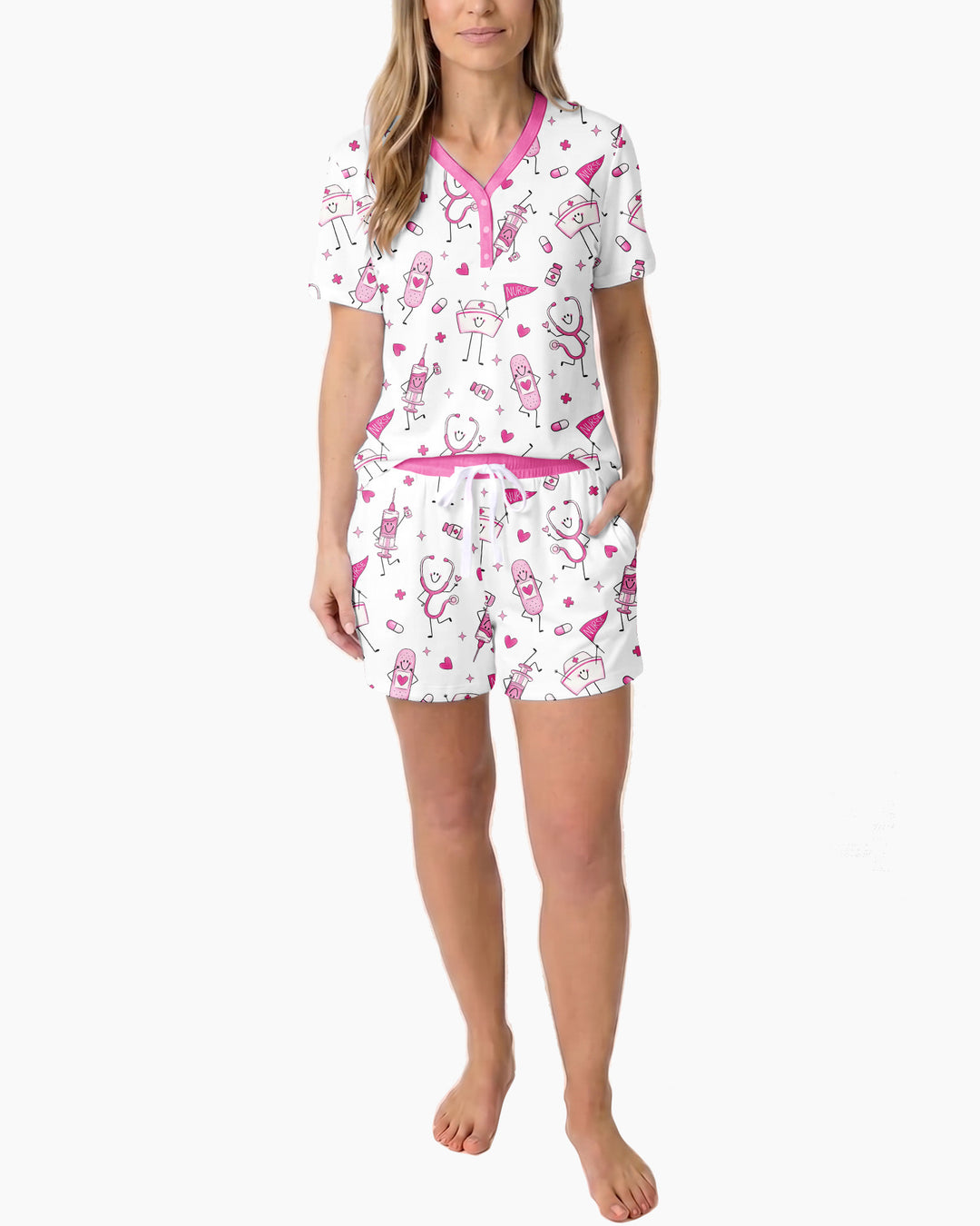 Cute Nurse Crew Bamboo Women Short Sleeve Short Pajama Set