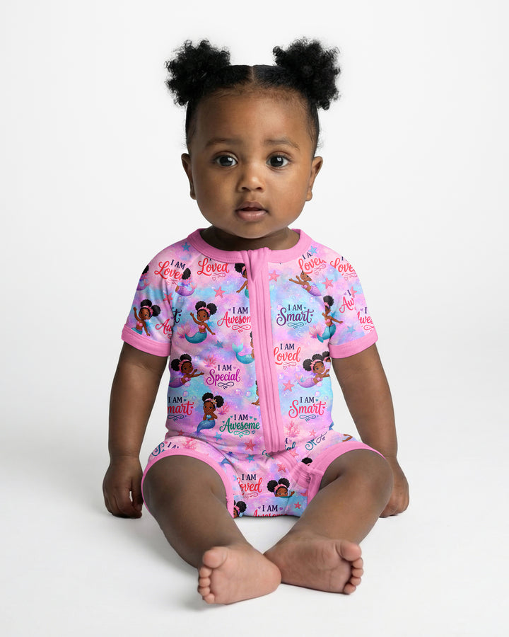 Black Mermaid I Am Strong Bamboo Shorty Zippy