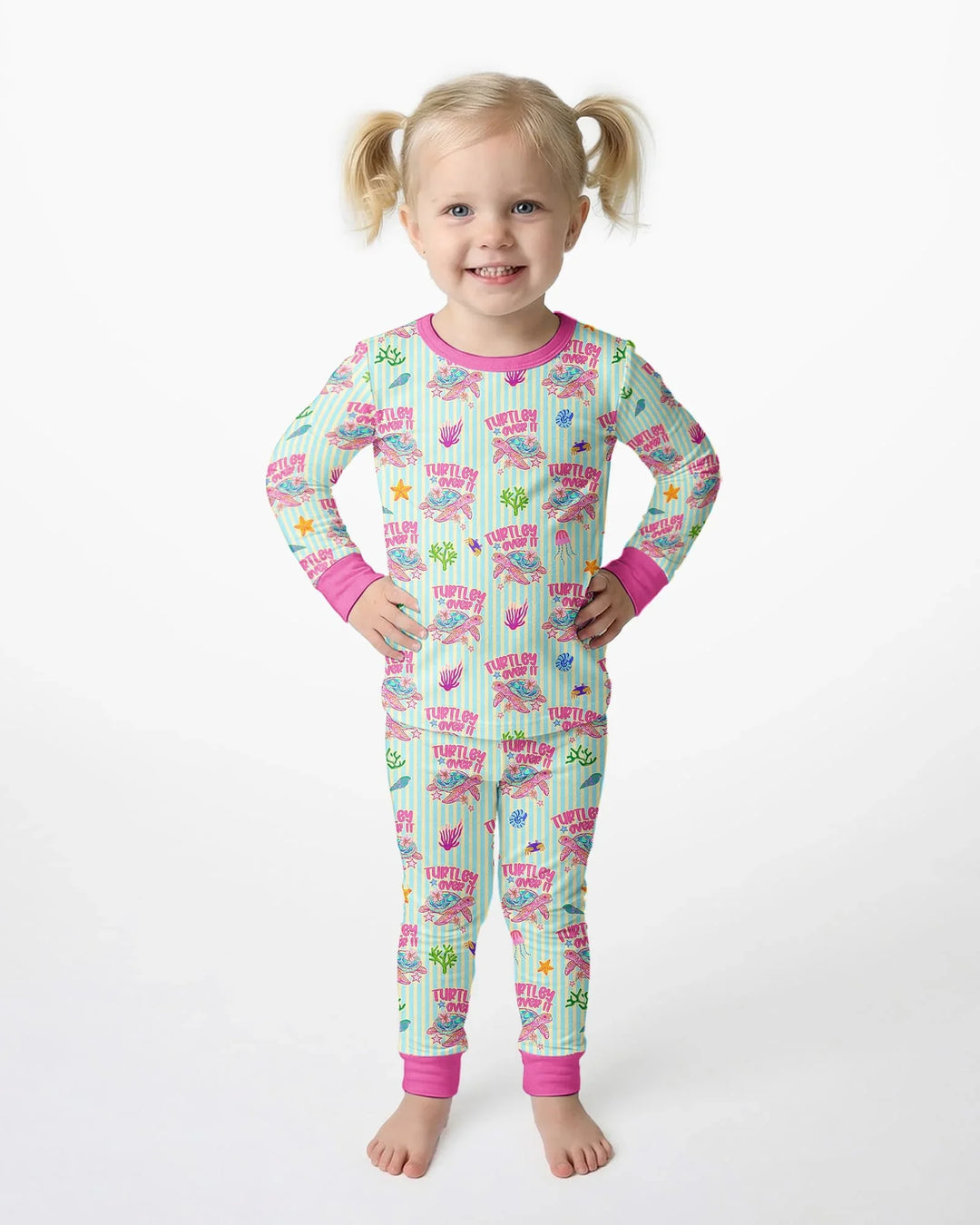 Turtley Over It Family Matching Bamboo Two Piece Long Sleeve Pajama Set