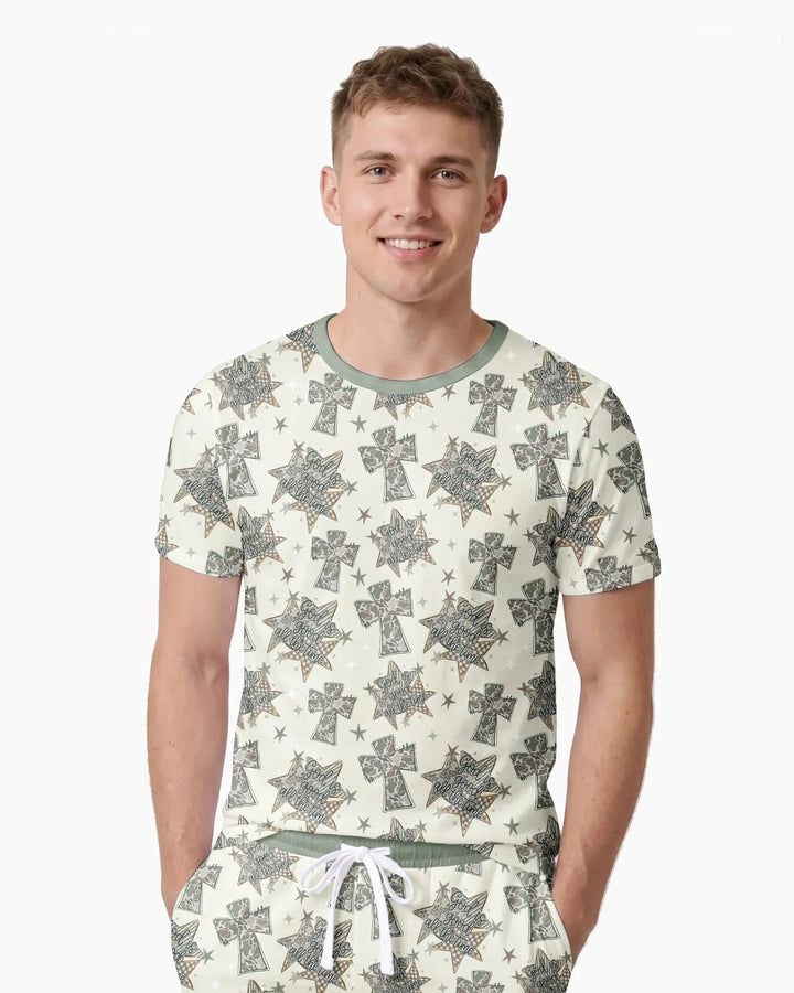 Camo God is Good Family Matching Bamboo Men Short Sleeve Short Pajama Set