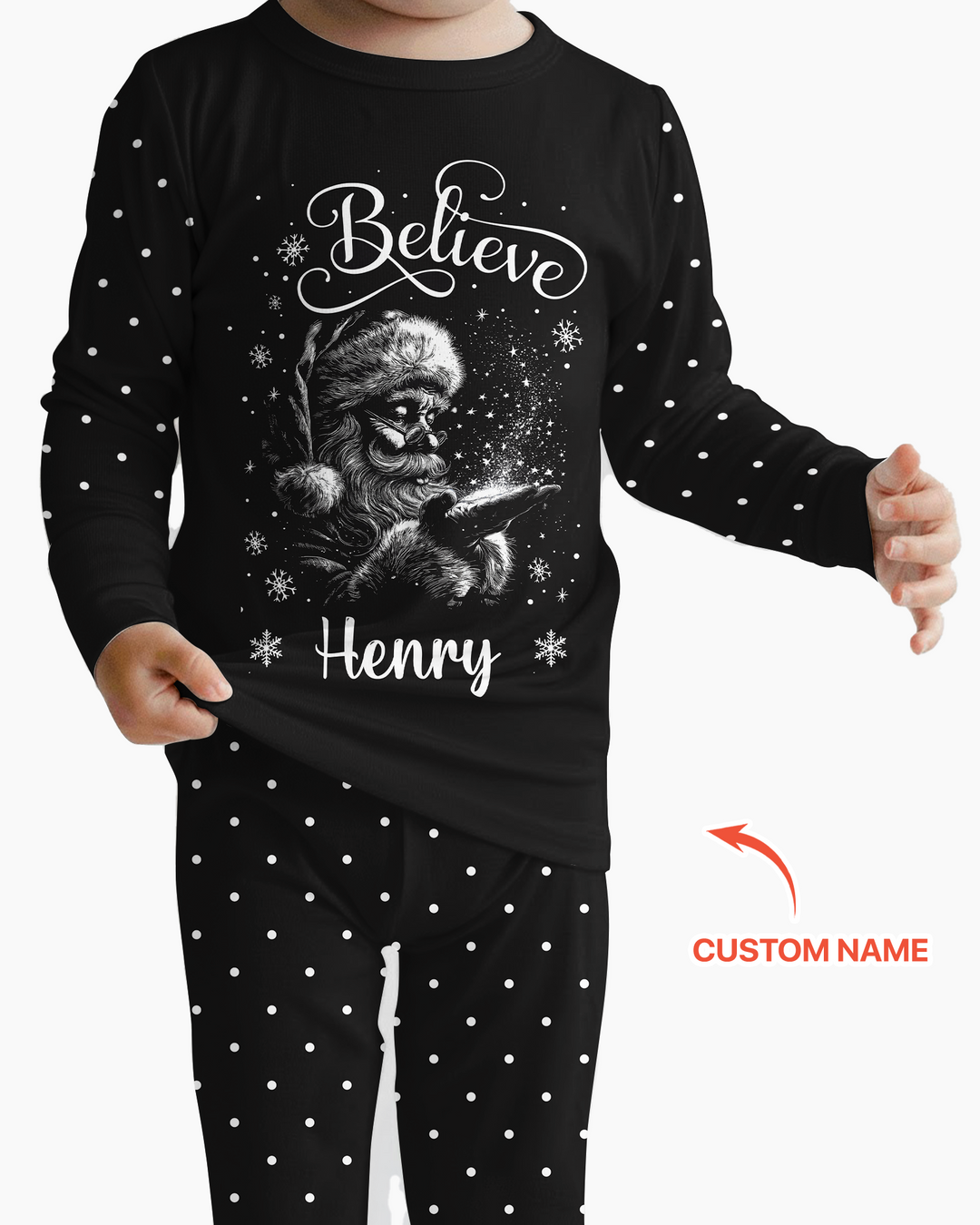 Custom Name Vintage Believe Santa Bamboo Two Piece Long Sleeve Pajama Set