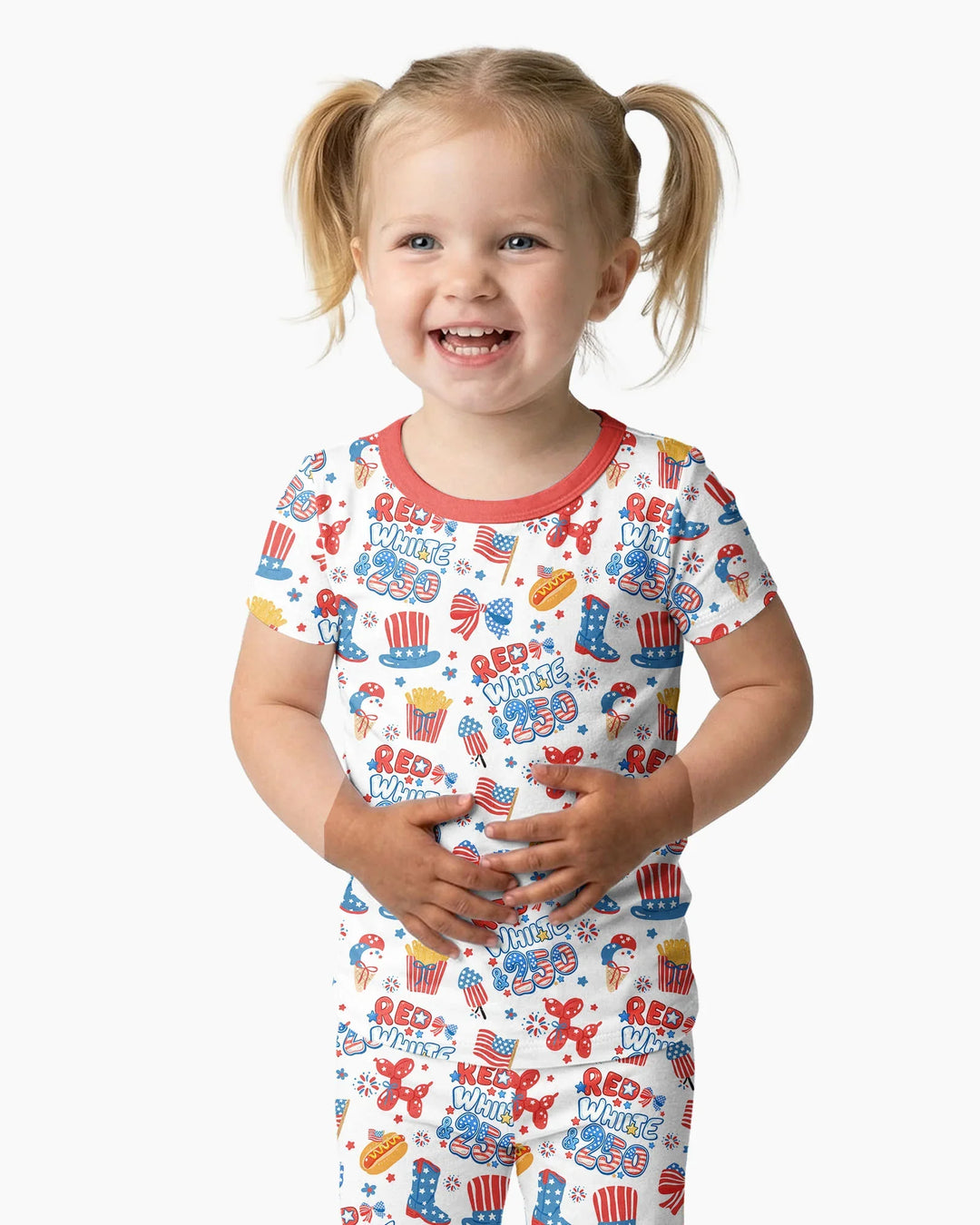 Red White & 250 Bamboo Two Piece Short Sleeve Pajama Set