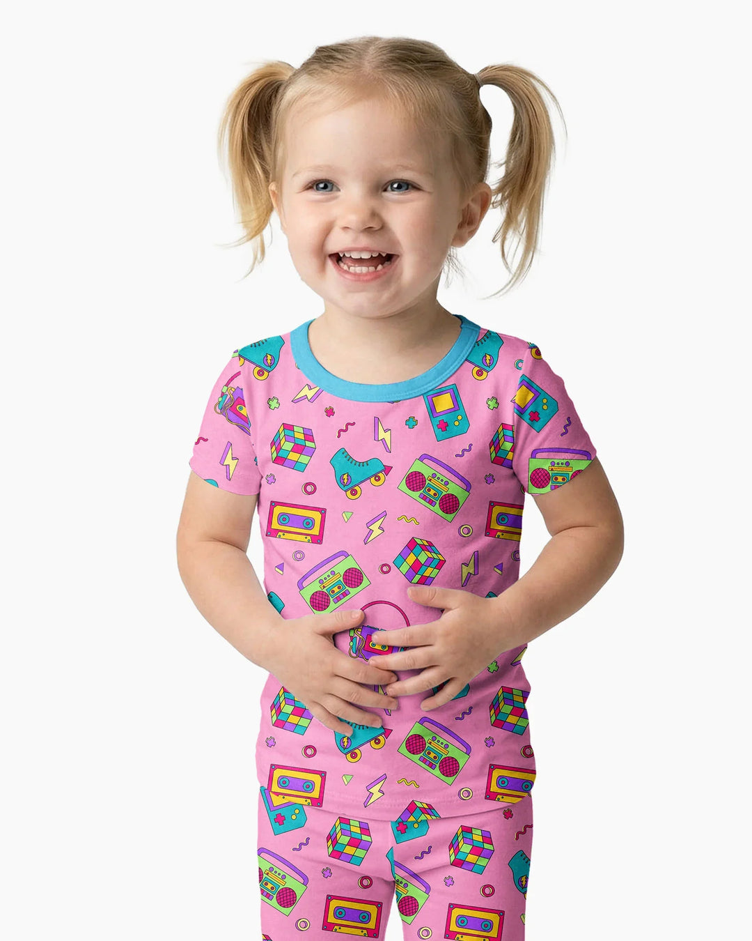 80s Retro Neon Bamboo Two Piece Short Sleeve Pajama Set