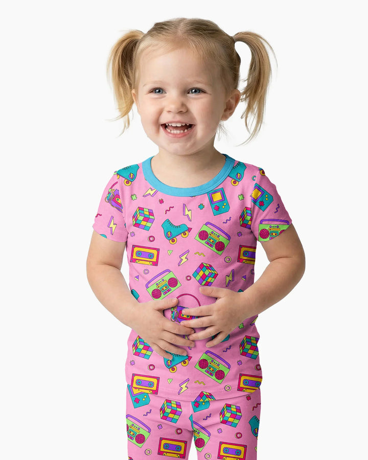 80s Retro Neon Bamboo Two Piece Short Sleeve Pajama Set