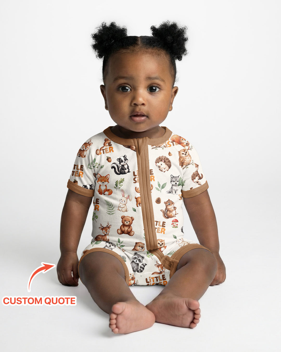 Custom Quote Woodland Animal Matching Sibling Bamboo Shorty Zippy