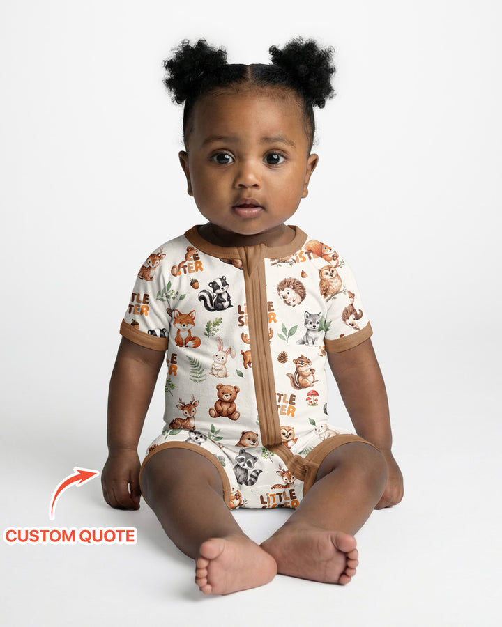 Custom Quote Woodland Animal Matching Sibling Bamboo Shorty Zippy
