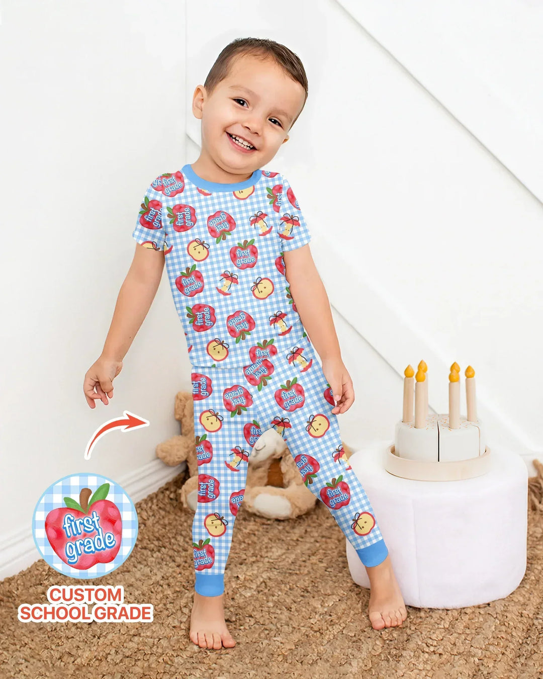 Custom School Grade Apple Days Bamboo Two Piece Short Sleeve Pajama Set