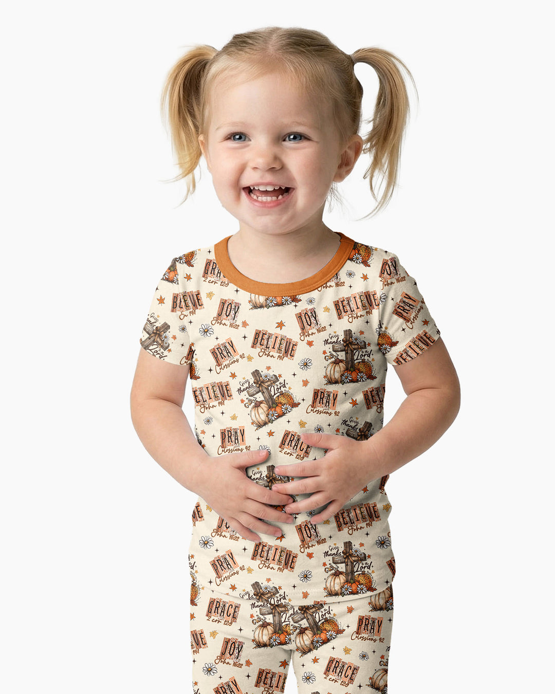 Floral Fall Give Thanks To The Lord Bamboo Two Piece Short Sleeve Pajama Set