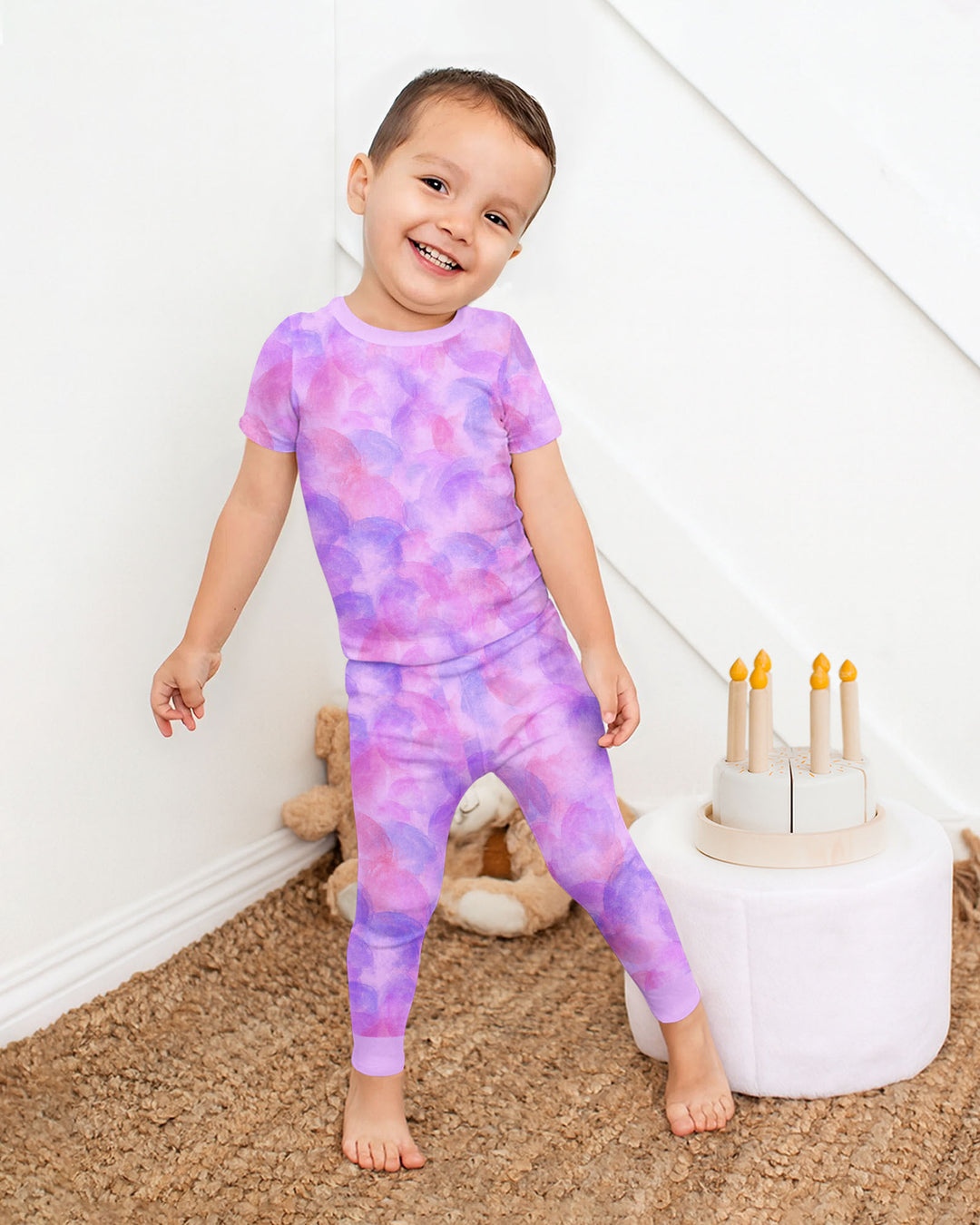 Purple Watercolor Bamboo Two-Piece Short Sleeve Pyjamas Set