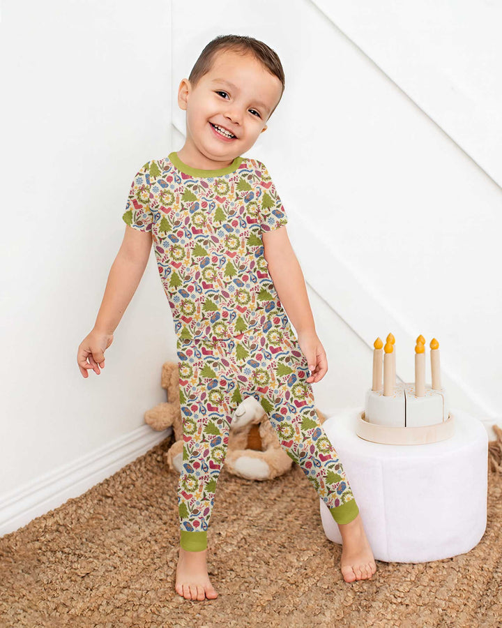 All Over Christmas Fun Bamboo Two Piece Short Sleeve Pajama Set