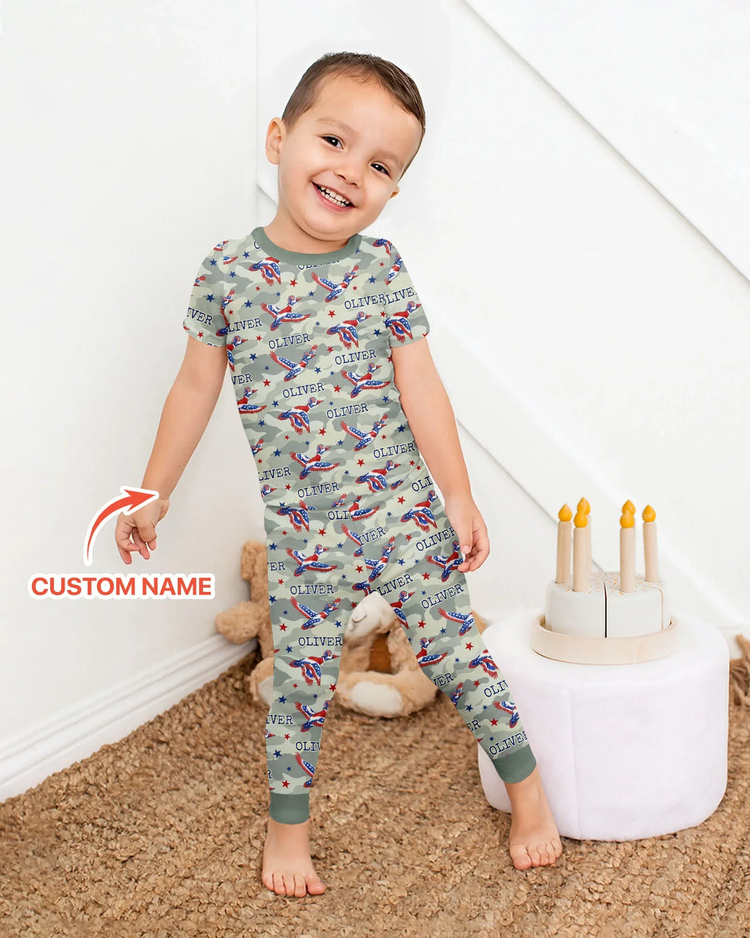 Custom Name America Mallard Duck Family Matching Bamboo Two Piece Short Sleeve Pajama Set