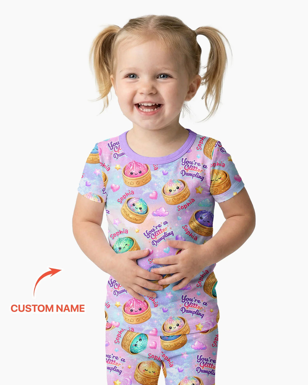 Custom Name You're A Glitter Dumpling Bamboo Two Piece Short Sleeve Pajama Set