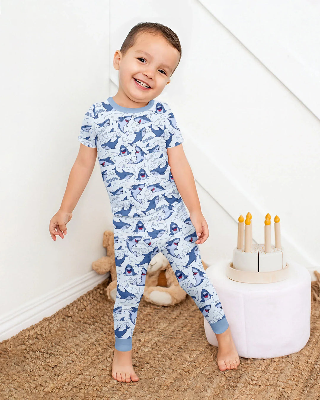 Big Sharks Attack Bamboo Two Piece Short Sleeve Pajama Set